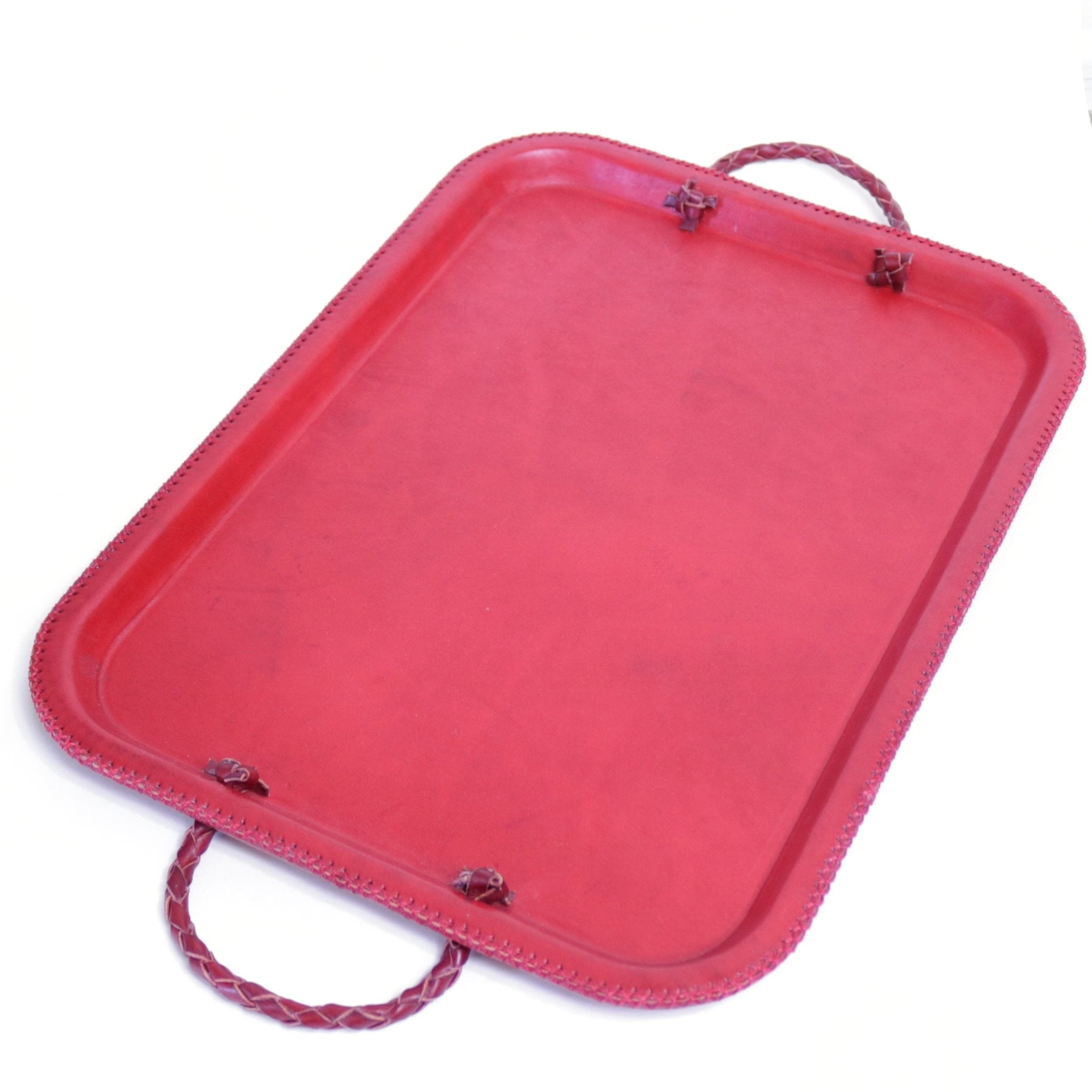 Hermana | Leather Serving Tray with Braided Handlescategory_Kitchen & Dining from Bati - SHOPELEOS