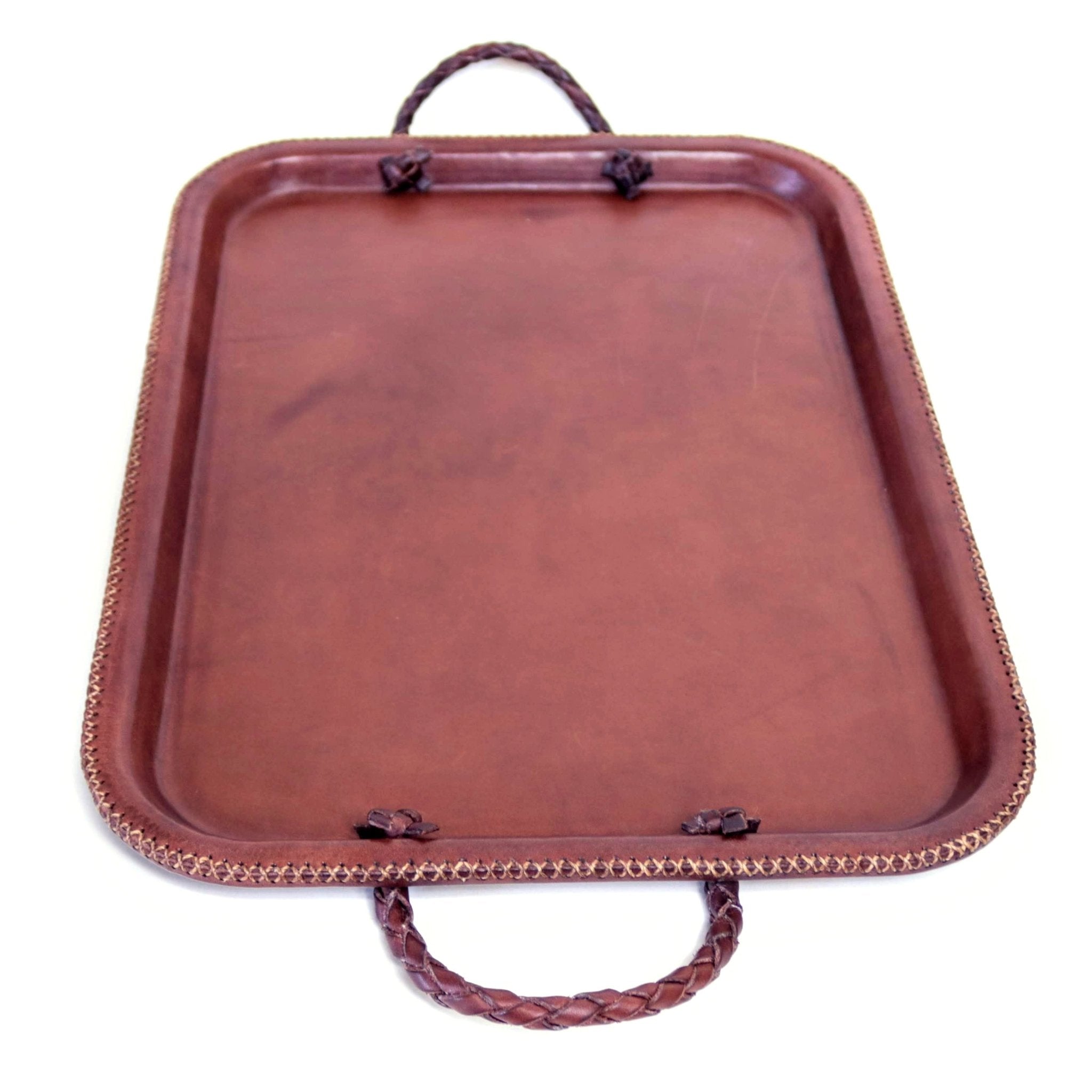 Caballo | Brown Leather Serving Tray with Braided Handlescategory_Kitchen & Dining from Bati - SHOPELEOS