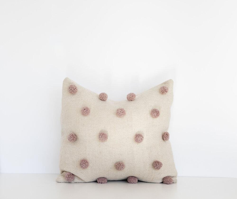 Organic Wool Pompom Pillow Cover | Natural Pinkcategory_Decor from Creative Women - SHOPELEOS
