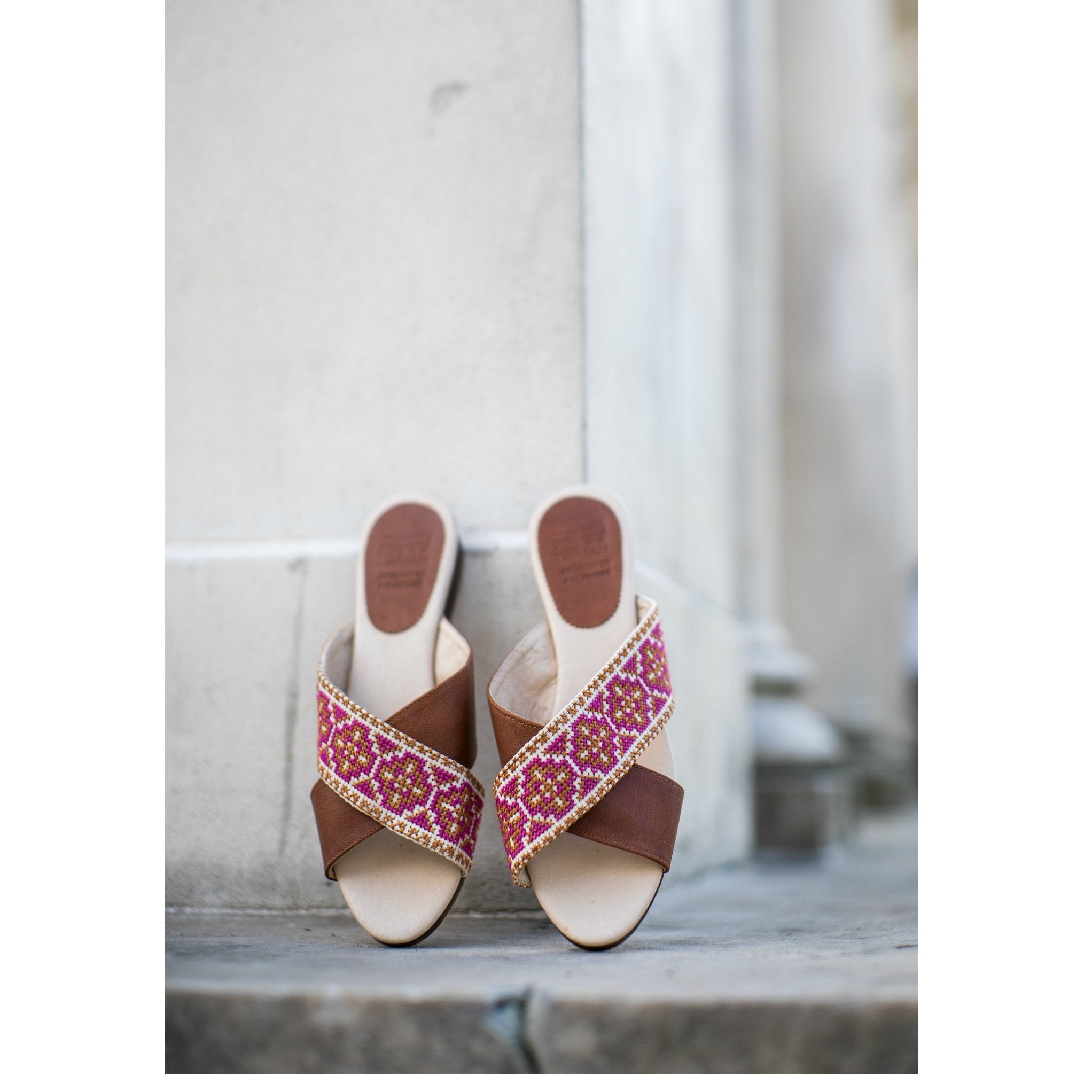 The Tatreez Cross Sandal in Berrycategory_Women Shoes from Darzah - SHOPELEOS