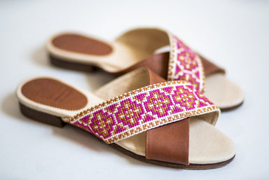 The Tatreez Cross Sandal in Berrycategory_Women Shoes from Darzah - SHOPELEOS