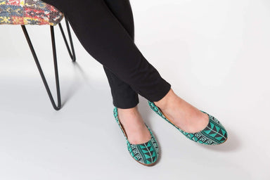 The Tatreez Flat - TealCategory_Women Shoes from Darzah - SHOPELEOS