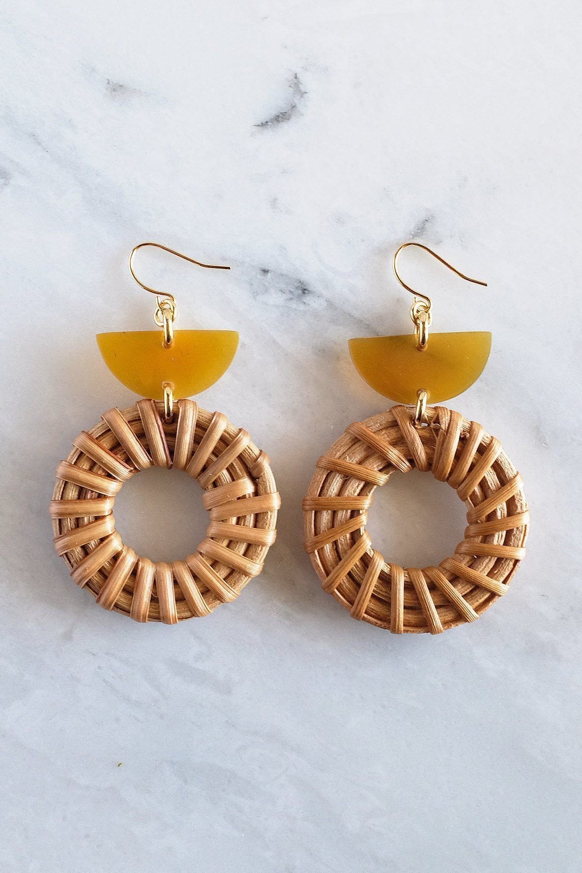 Ninh Binh 16K Gold Plated Brass Horn & Rattan (Straw/Wicker) Crescent & Donut Earringscategory_Accessories from Hathorway - SHOPELEOS