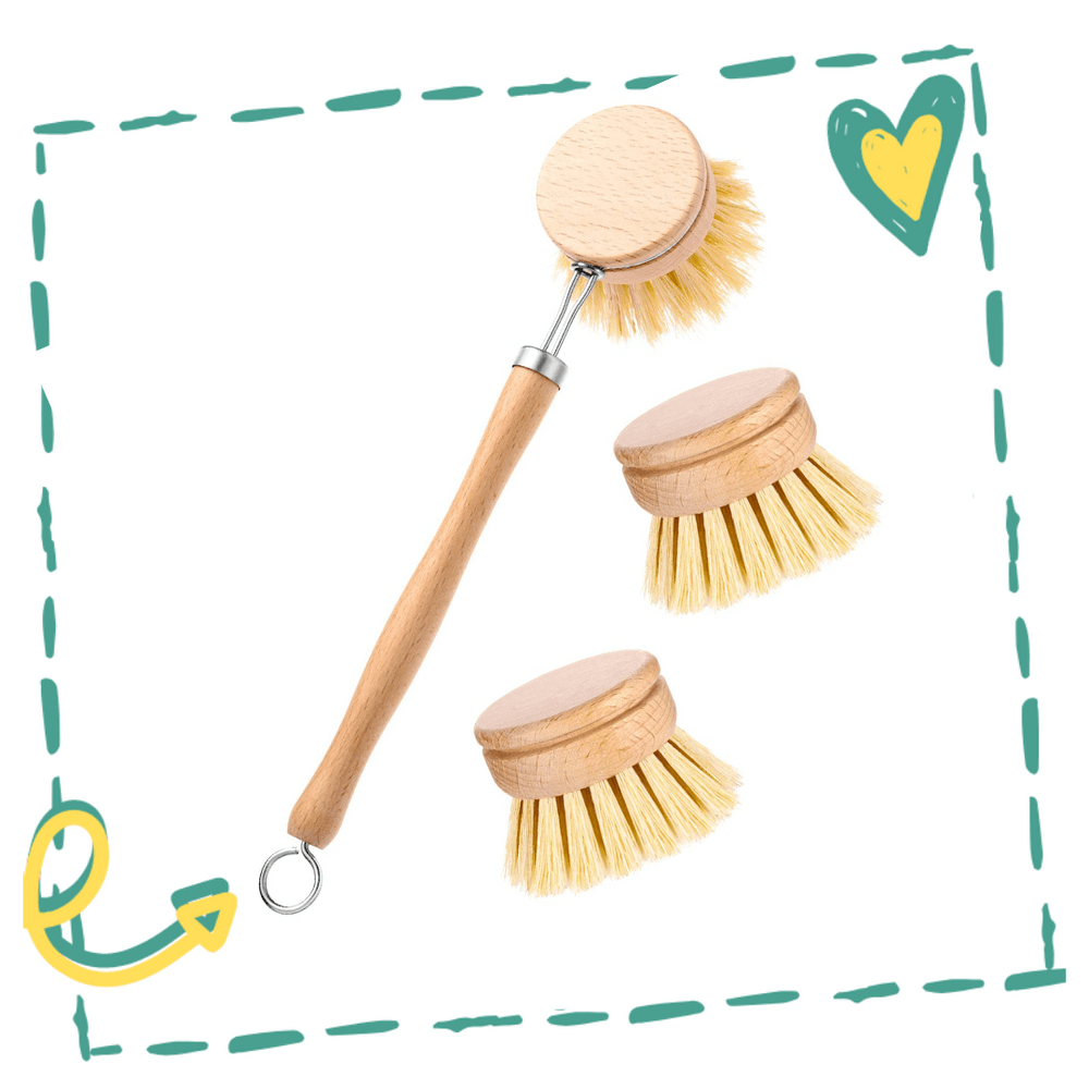 Wooden and Sisal Dish Brush with 2 Pieces Replacement Brush Headscategory_Kitchen & Dining from Kiwi Eco Box - SHOPELEOS
