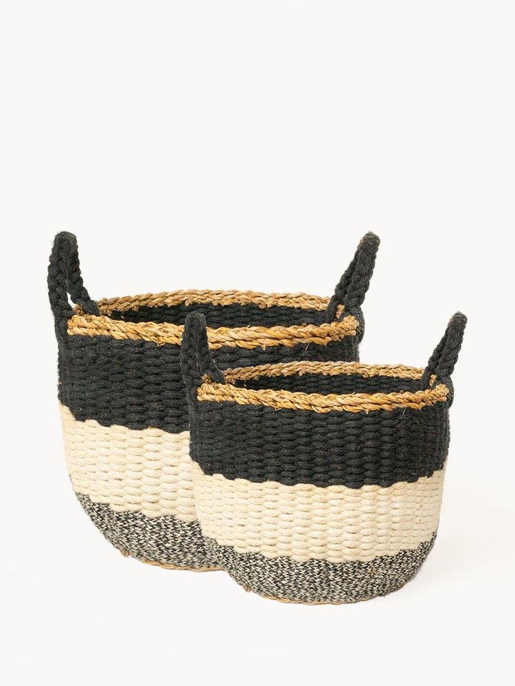 Ula Stripe Basket - Black (Set of 2)category_Décor from KORISSA - SHOPELEOS