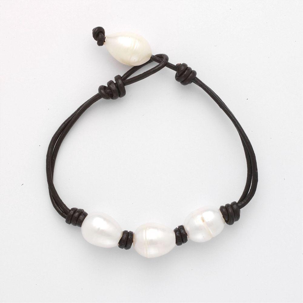 Triple Freshwater Baroque White Pearl Bracelet from OIYA - SHOPELEOS