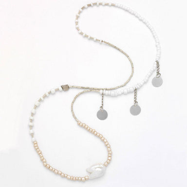 White Pearl & Bead Necklace from OIYA - SHOPELEOS