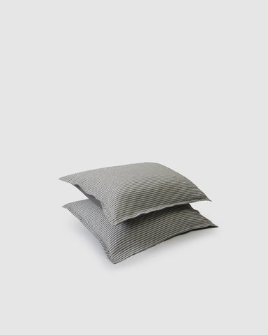 Marcel Linen Pillowcases (Pair) - Storm / Storm Stripecategory_Decor from SUNDAY MORNING - SHOPELEOS