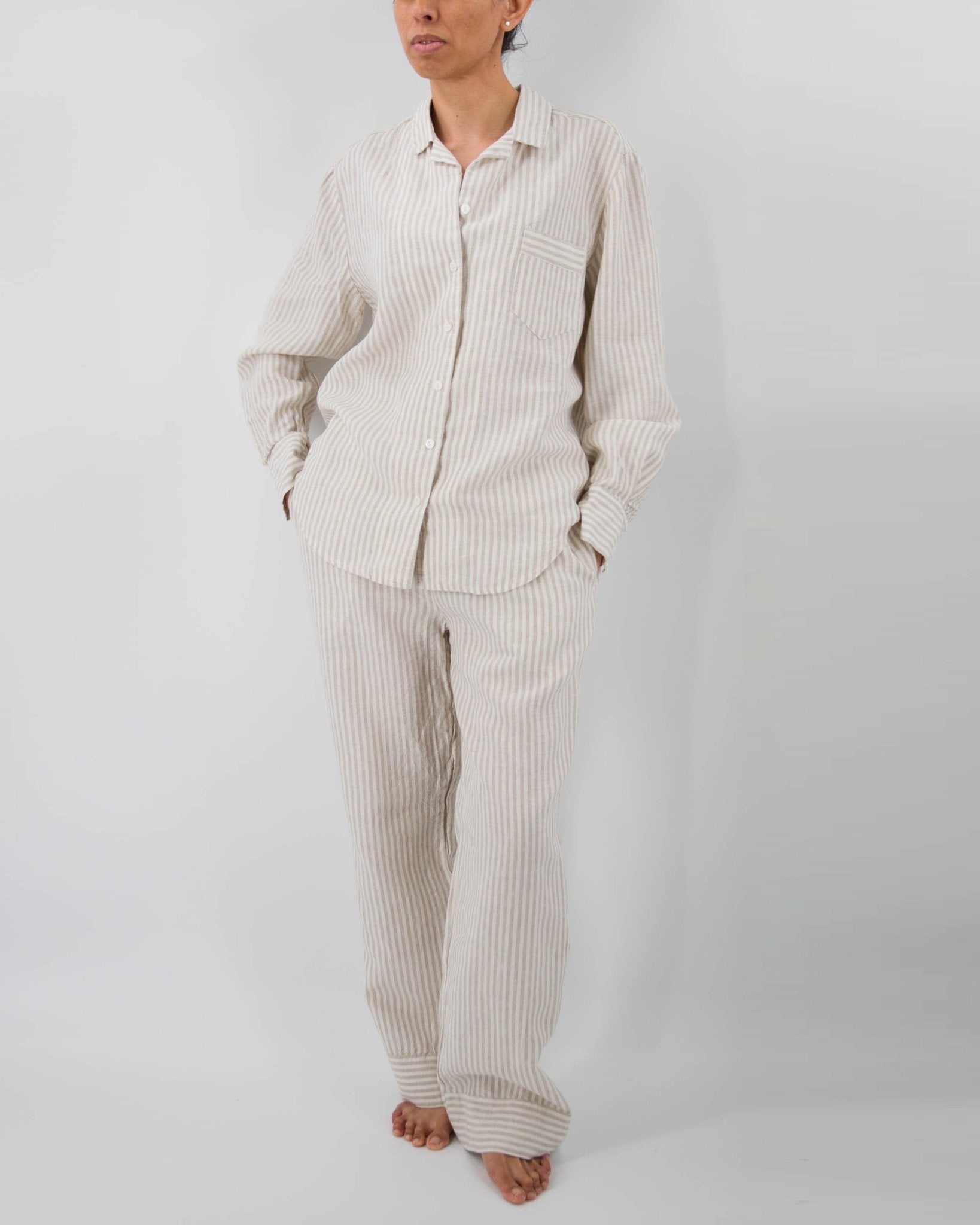 Naya striped linen pajama setcategory_Womens Clothing from SUNDAY MORNING - SHOPELEOS